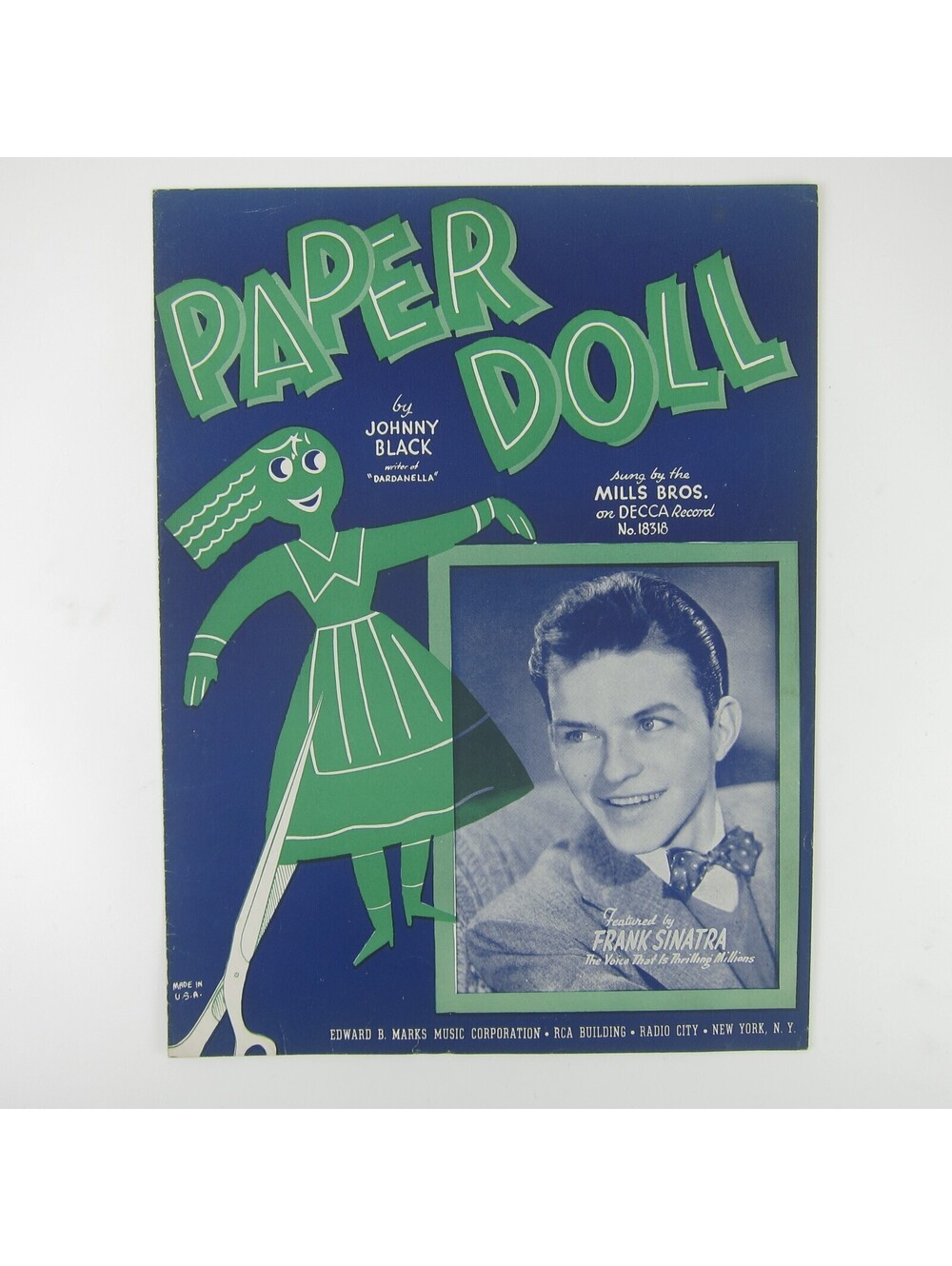 Sheet Music Paper Doll Frank Sinatra Johnny Black Vintage 1943